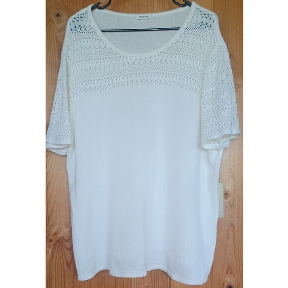 Damart Sweater Women's 22-24 White Color Crochet Detail on Front and Sleeves - Picture 1 of 7